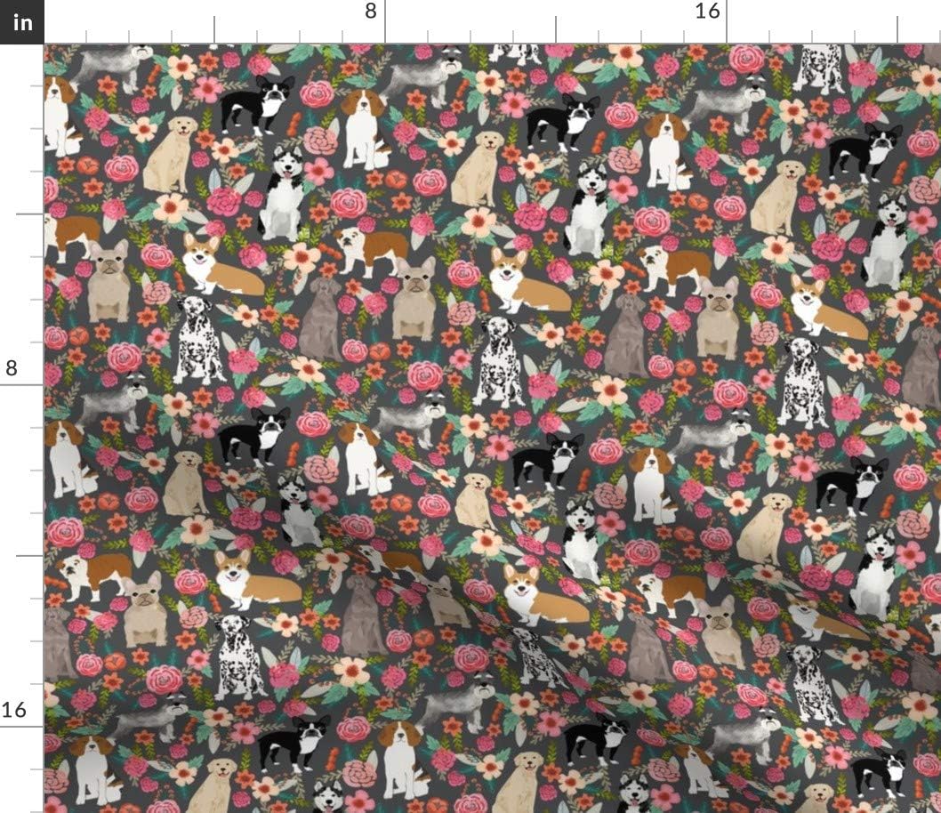 Spoonflower Fabric - Dogs Florals Pets Flowers Gray Pet Floral Portrait Printed on Petal Signature Cotton Fabric by The Yard - Sewing Quilting Apparel Crafts Decor