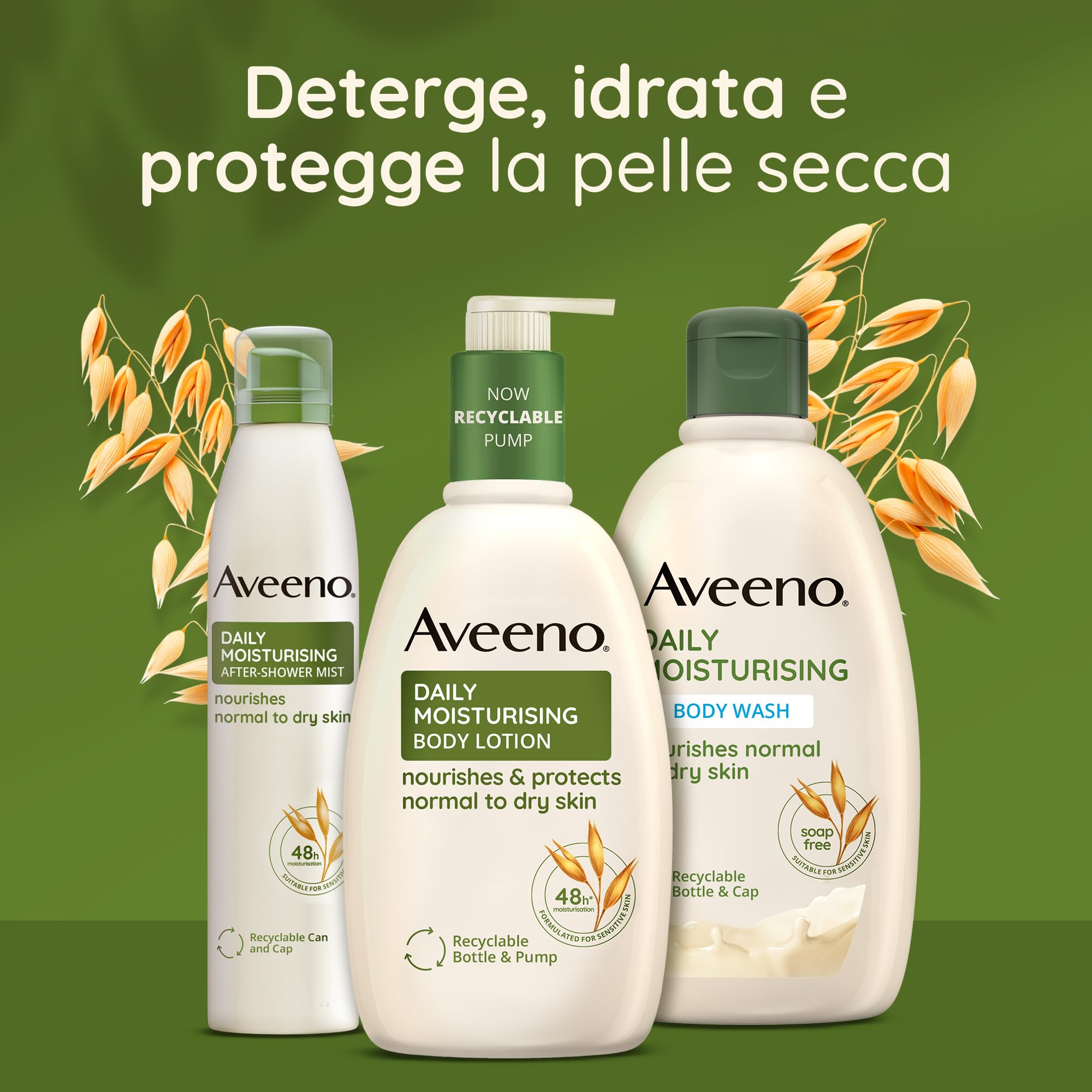 Aveeno Daily Moisturising Spray Dopo-Doccia, Crema corpo idratante in spray con Avena, Crema corpo spray per pelli secche e sensibili, Spray corpo senza profumo, 200 ml