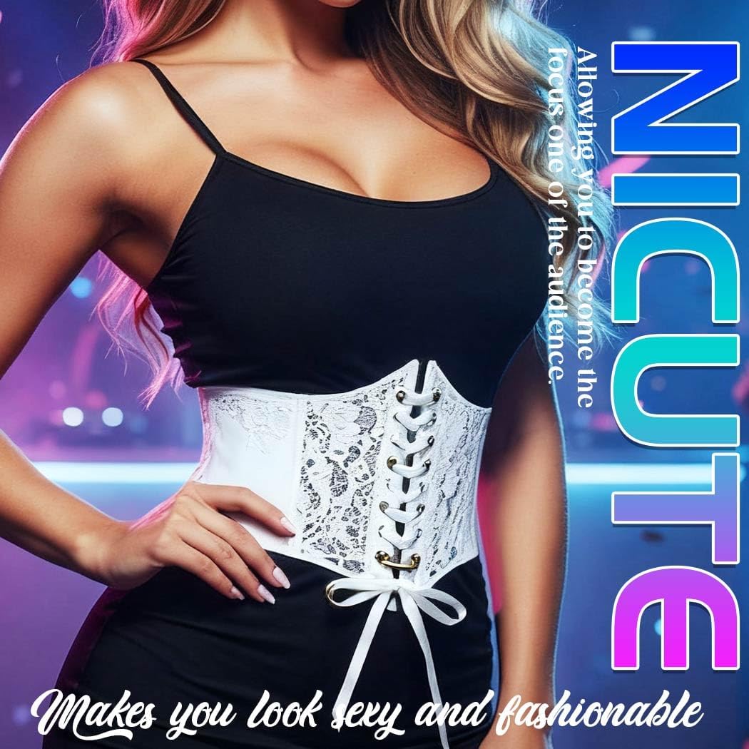 Nicute Wide Corset Dress Belt Women Elastic Lace Waist Belt Tied Waspie Waist Cinch for Women - Image 2