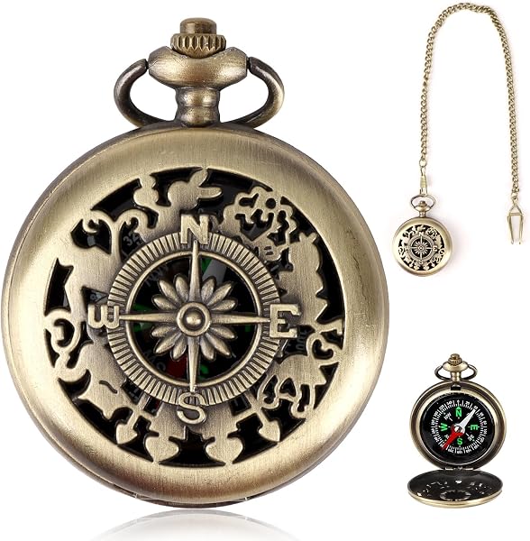 Klassiek vintage wandelkompas met ketting