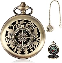 Vintage Compass with Chain, Portable Waterproof Mini Compass, Outdoor Professional Compass Pocket Compass Brass Classic for Camping Hiking Orienteering Sailing and Scouting