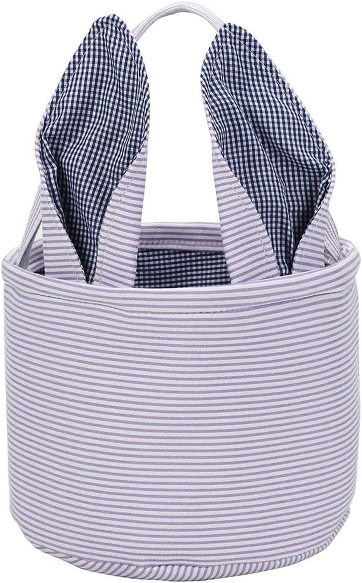 Easter Basket Seersucker Egg Hunt Bunny Baskets for Kids with Cute Rabbit Ears Stripe Storage Gifts Candies Personalized Easter Party Gifts.……