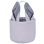 Leziazany Easter Basket Seersucker Egg Hunt Bunny Baskets for Kids with Cute Rabbit Ears Stripe Storage Gifts Candies Personalized Easter Party Gifts.
