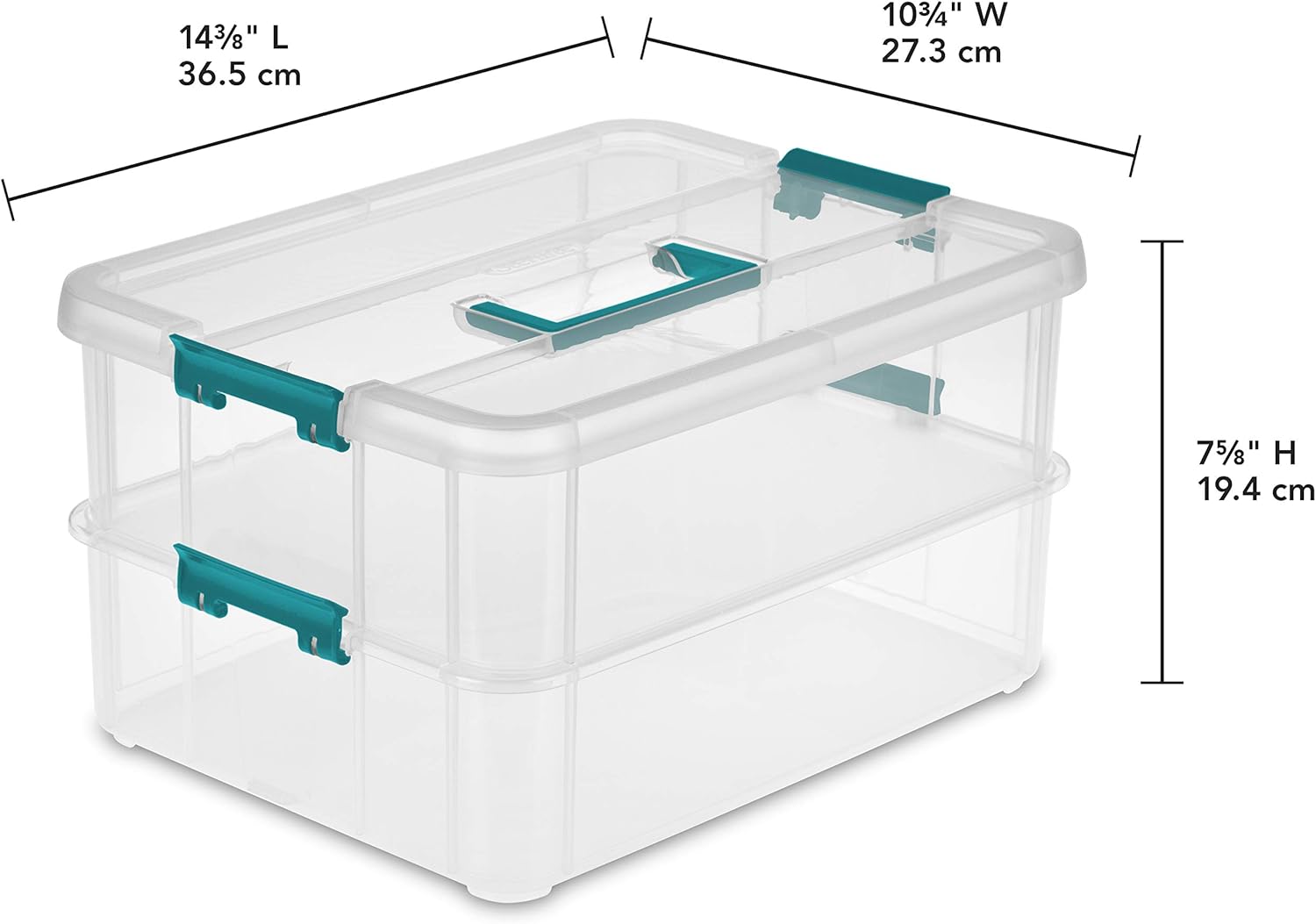 Sterilite 1427CLR Stack & Carry - 2 Layer Box, Clear Lid & Blue Handle, See-through layers - Image 2