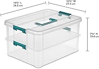 Vista 2 de Sterilite 1427CLR Stack & Carry - Caja de 2 capas, tapa transparente y mango azul, capas transparentes