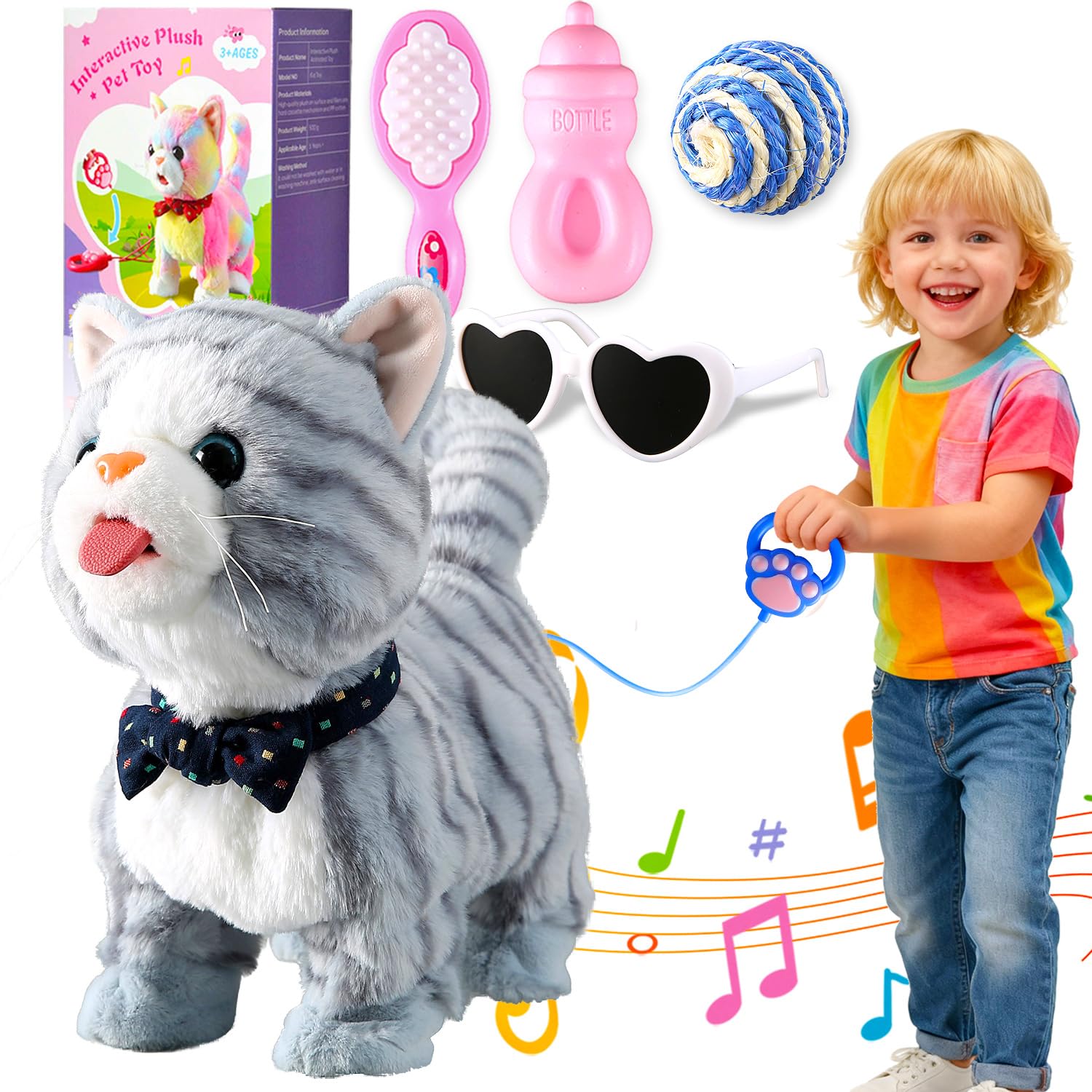 Amazon.com: Gray Leash Walking Cat Set Toy Interactive Talking Cat