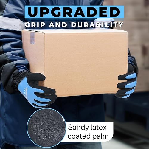 Miniatura 5 de HANDLANDY Guantes de trabajo impermeables para clima frío, 2 pares, guantes de trabajo de invierno aislados con agarre para hombres y mujeres,