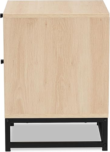 Miniatura 6 de Baxton Studio Ardon - Mesa auxiliar bohemia con 2 cajones de madera con acabado marrón claro y metal negro con ratán natural