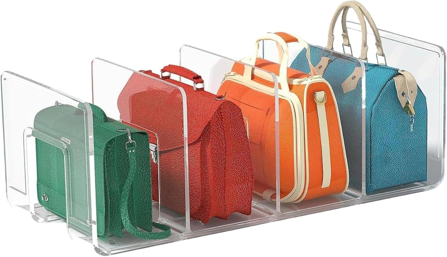 Purse Divider 4 Compartment Transparent Acrylic Purser Organizer for Closet 16.5x6x5 Inch Multi-Purpose Shelf Dividers for Book Game Disc & More Purse Divider, Purser Organizer, Shelf Dividers