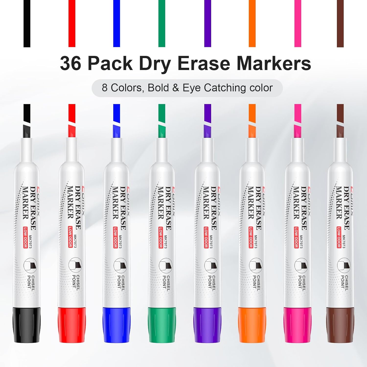 Comix Low Odor Dry Erase Markers, Chisel Tip Whiteboard Marker, 8 Assorted Colors Pack of 36 Markers for Classrooms Offices & Home Offices