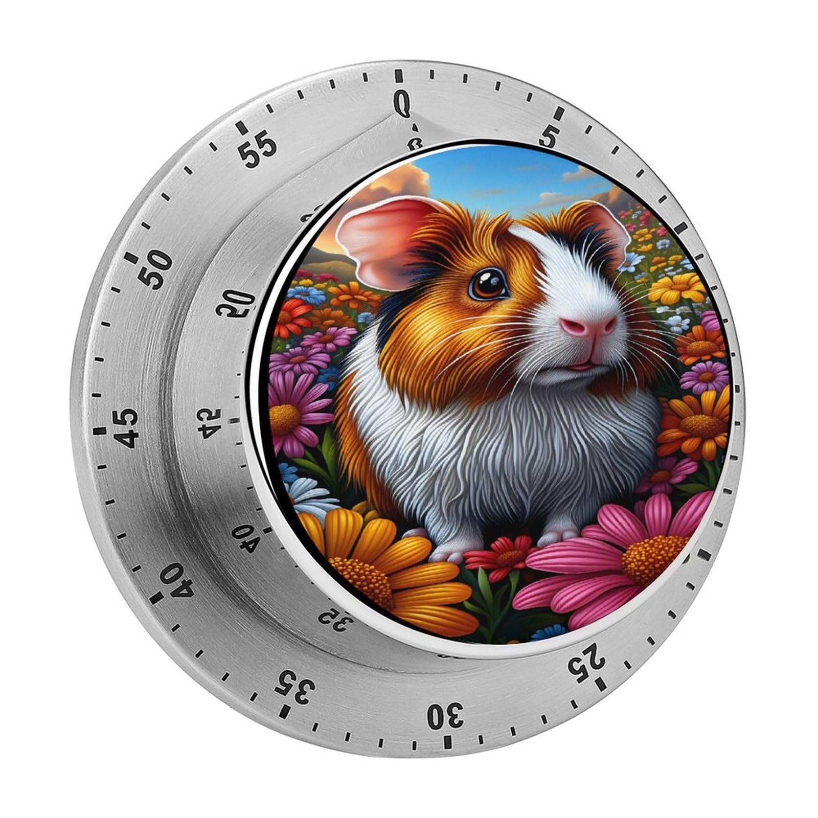 Cute Guinea Pig Wildflower 60 Minute Wind Up Timer,Visual Mechanical Magnetic Timer with Loud Alarm for Kitchen