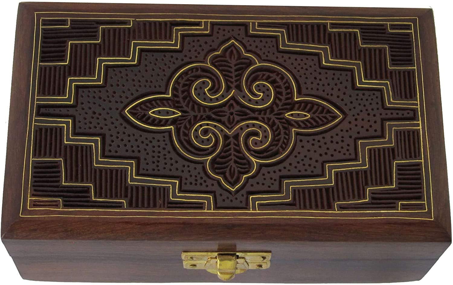 ITOS365 Handmade Wooden Jewellery Box for Women Jewel Organizer Hand Carved Carvings Gift Items - 6x3.3x2.25 Inch