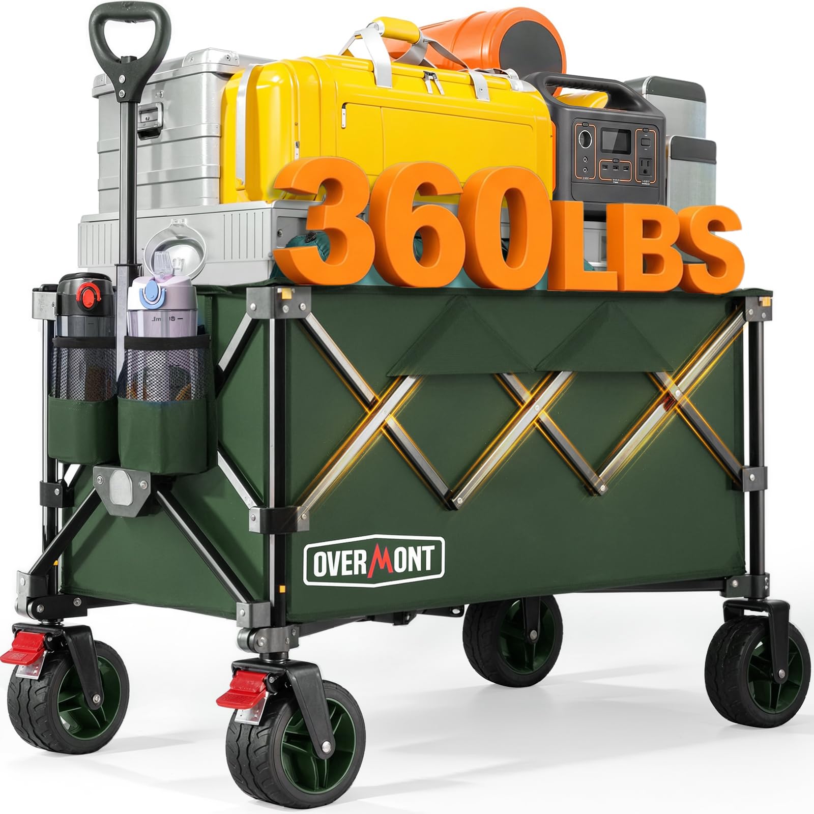 Overmont Faltbar Bollerwagen Klappbar Handwagen - mit Geländegängige Breite Räder - bis 150 kg Tragkraft - für Camping Sport Einkaufen Garten