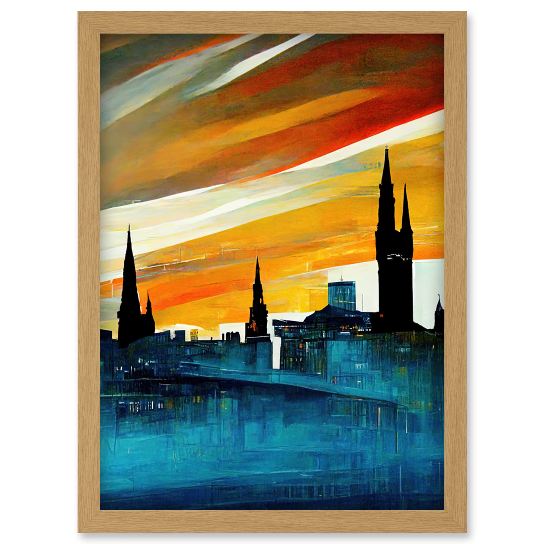 Doppelganger33 LTD Dramatic Glasgow City Skyline Modern Artwork Framed Wall Art Print A4