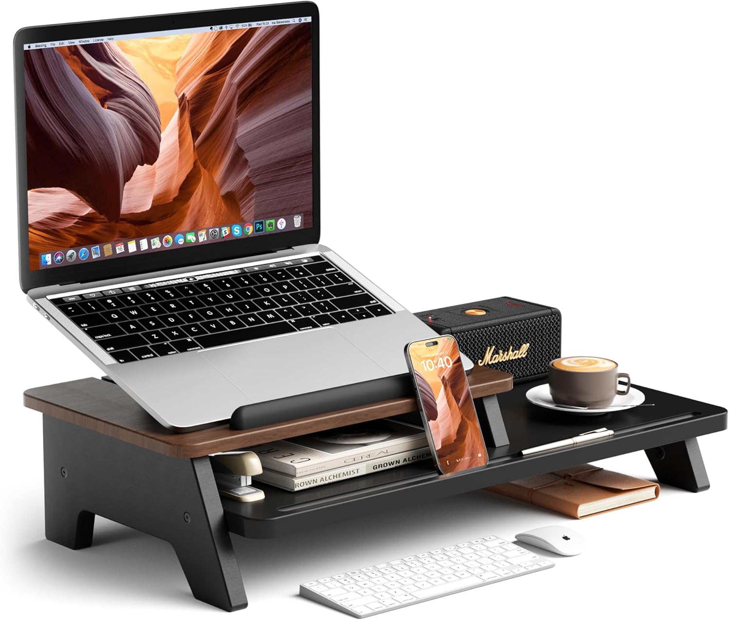 AFOOYO Adjustable Laptop Stand 2-Tier Riser Holder,Ventilated Cooling Ergonomic Computer Desk Organizer Accessories for 10-15.6" Notebook,Desktop Storage Compatible with MacBook,Dell,HP,Lenovo