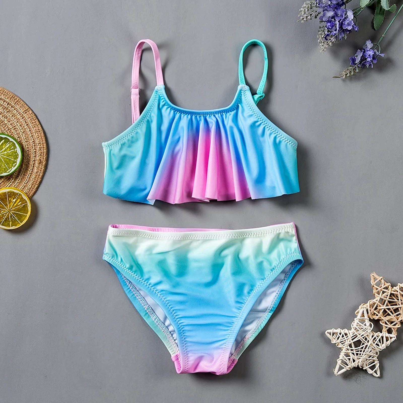 Generisch Bañador para niña, dos piezas, estampado floral, leopardo, verano, albornoz para niñas