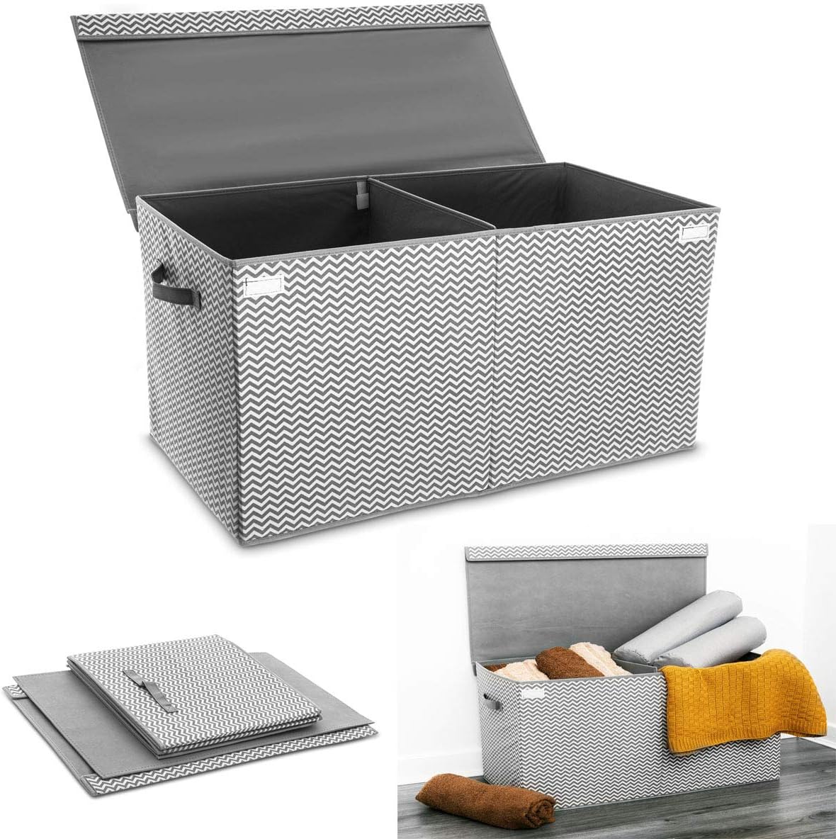 LIVIVO Collapsible Storage Organiser Fabric Chest Cube Box With Lid & Handles For Toys Bedding - Under Bed Closet Toys Books DVDs CDs Clothes Wardrobe Foldable Laundry Wardrobe Washing Bin Basket