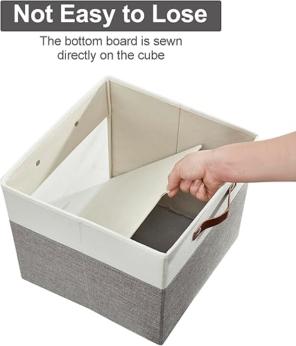 Miniatura 9 de Cubos de almacenamiento con ventana transparente de tela de lino plegables con asas, 13 x 13 pulgadas, almacenamiento plegable para estante y