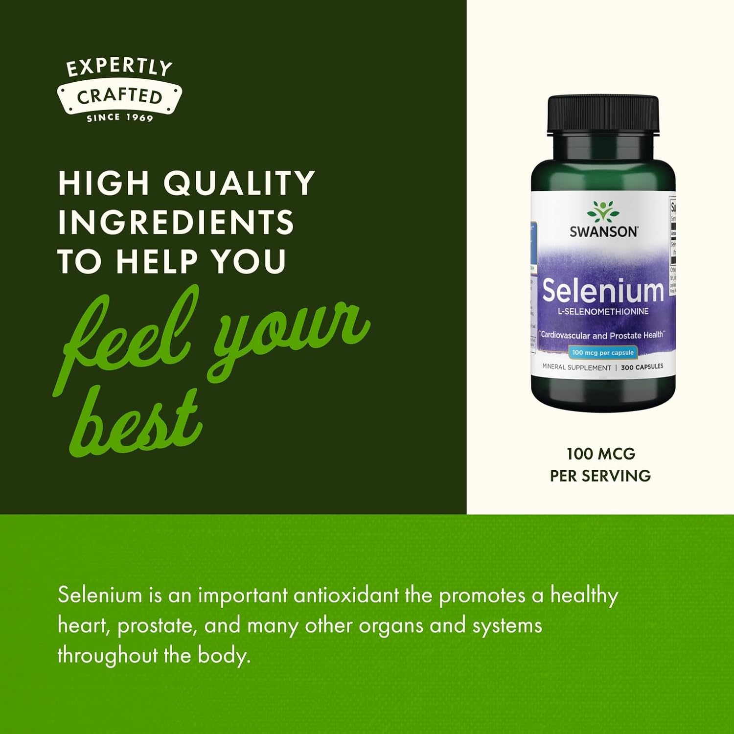 Swanson Selenium (L-Selenomethionine) - Herbal Supplement Promoting Heart Health & Prostate Health - May Support Immune System & Thyroid Health - (300 Capsules, 100mcg Each) (2 Pack)