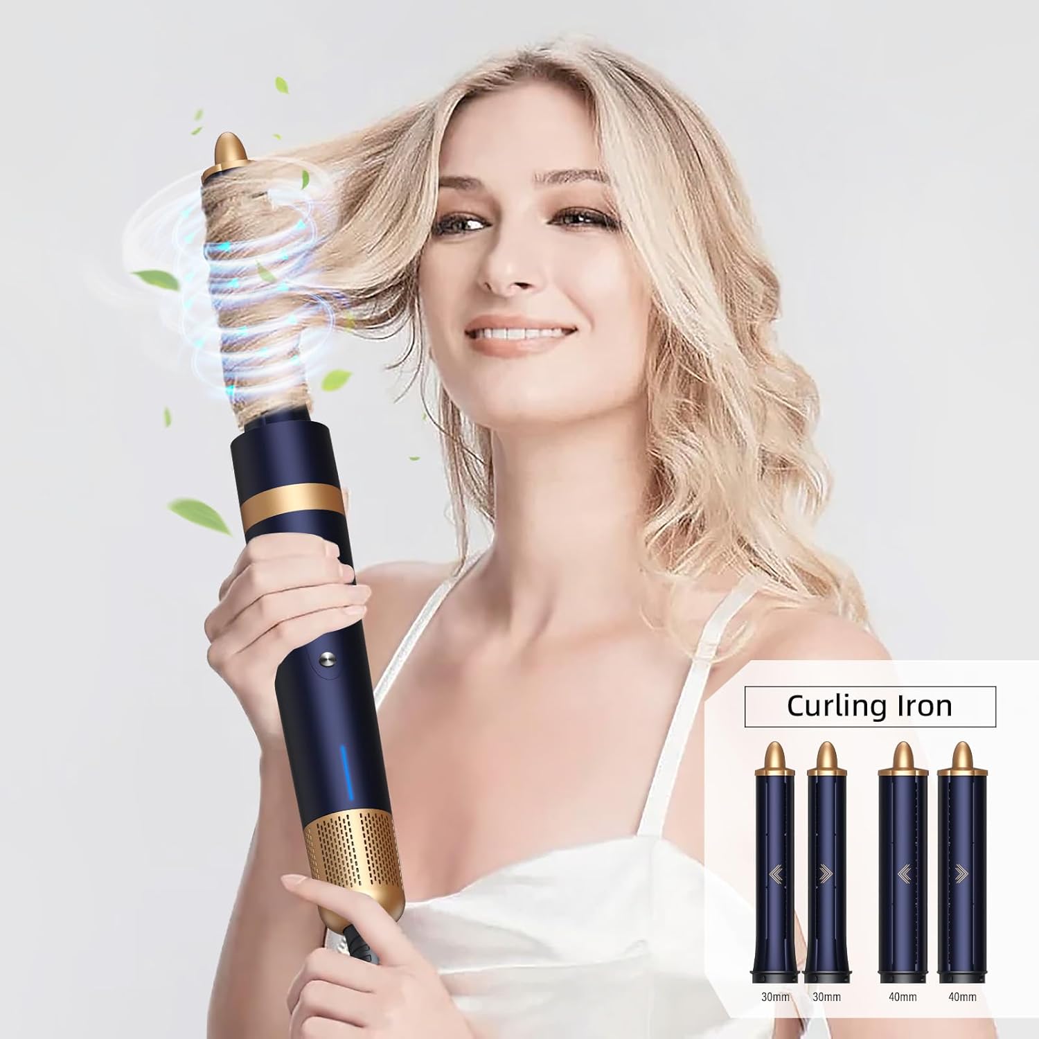 T-GOGO Hair Dryer Brush Professional: 6 in 1 Hot Air Hair Styler & Dryer Set, Powerful Hair Air Curling Iron High-Speed Negative Ionic Blow Dryer, Auto-Wrap, No Heat Damage (Dark Blue)