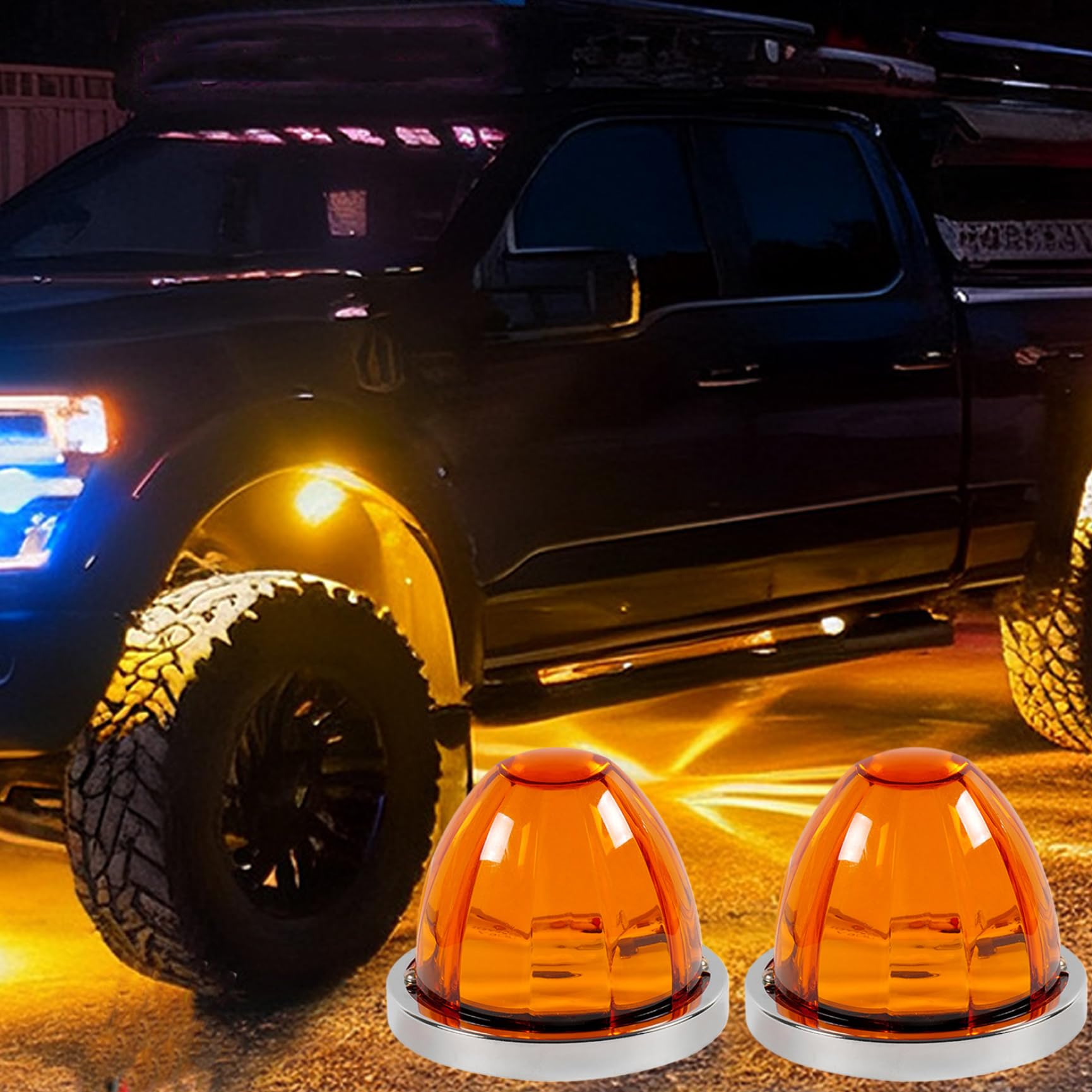 Gcroet 4 luces LED de sandía para camiones, luces de posición de 3, 7 pulgadas con clasificación IP65, construcción ABS de 12 V-24 V para vehículos amarillos...