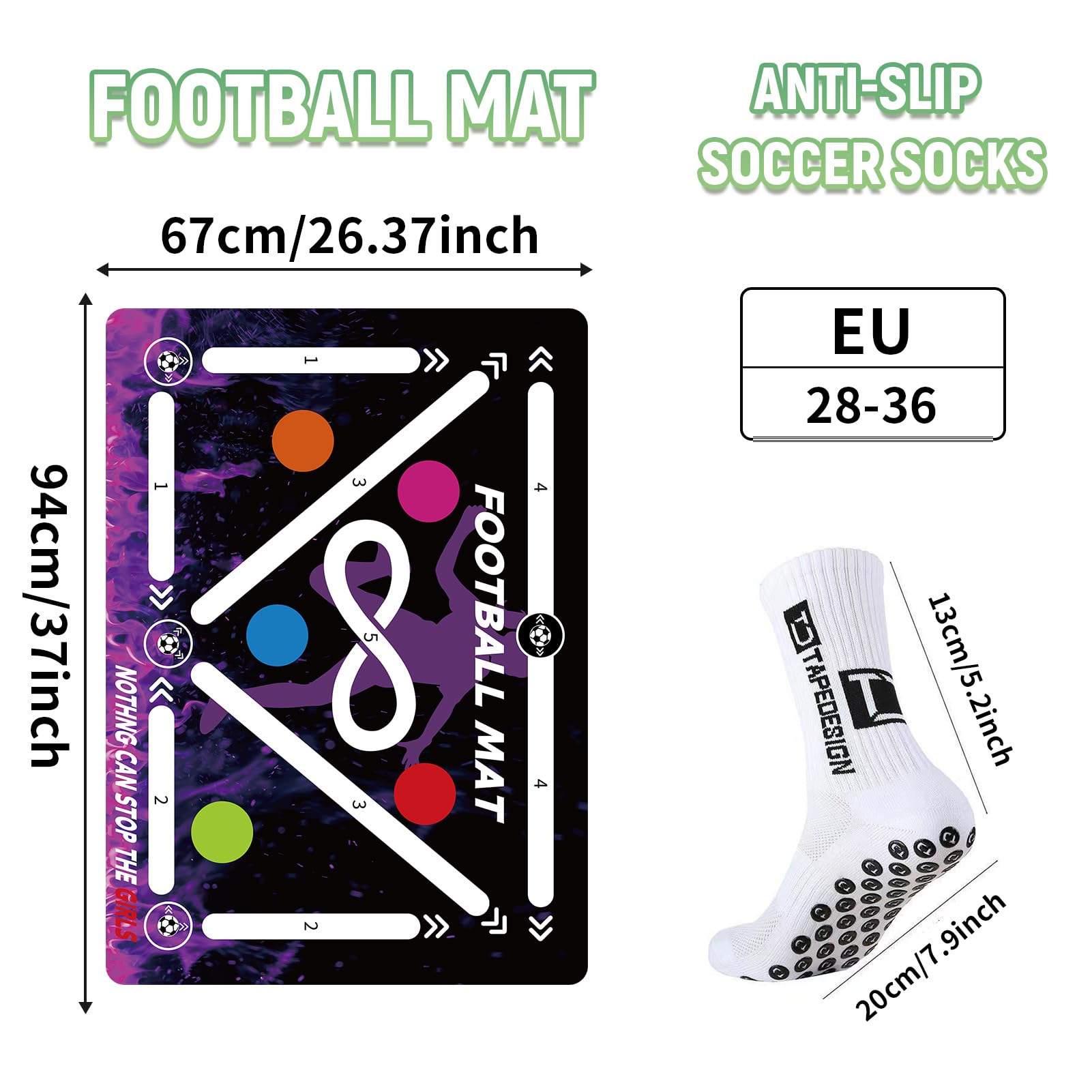 Soccer Training Mat, Agility Football Footwork Training Equipment Mat for All Ages to Improve Speed, Strength and Coordination, Video and Dynamic Manuals Included, Anti-Slip/Silent Soccer Mat