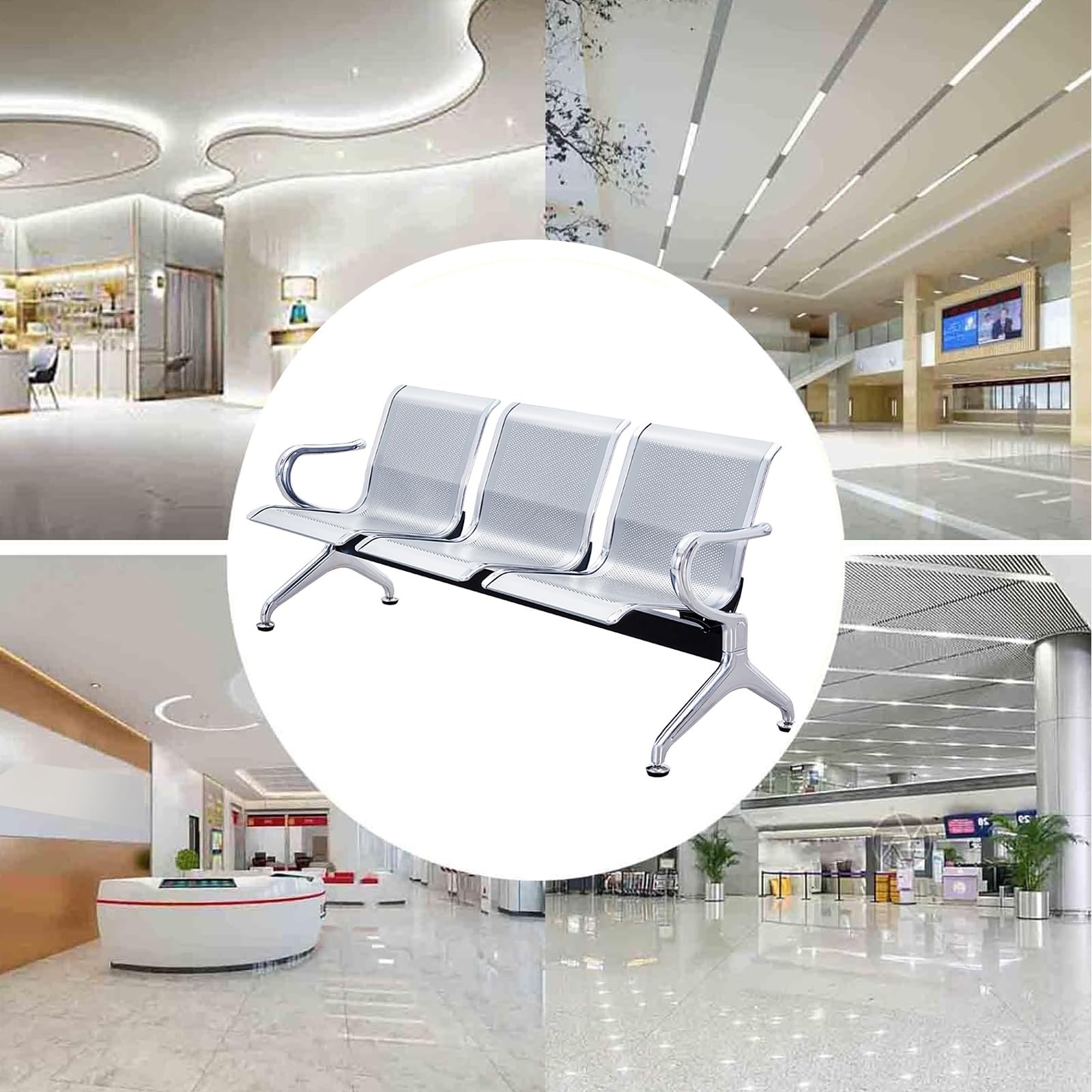 Stilvolle 3-Sitzer-Empfangsbank Mit Armlehnen – Die Komfortable Und Elegante Lösung Für Gäste In Flughafen, Büro Und Krankenhaus.