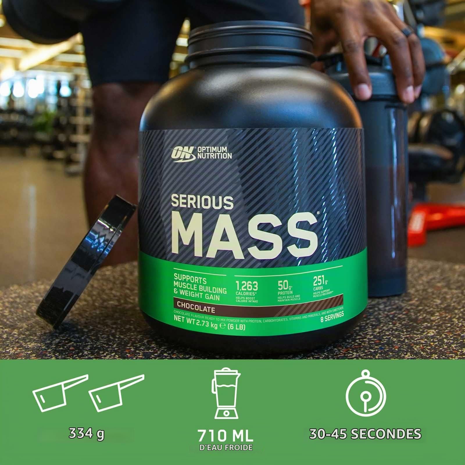 Optimum Nutrition Serious Mass Whey Protein Powder pour la masse musculaire avec Creatine Glutamine et Vitamines Biscuits et Crème 2.73kg 8 Portions + Shaker