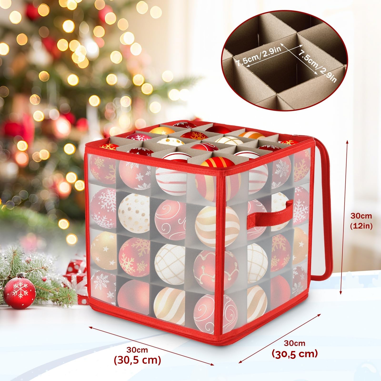 Porta Palline di Natale, Contenitore Addobbi Natalizi, Scatola Portapalline Natale, Organizer per Decorazioni dell'Albero, Scatola Rigida per Elementi Decorativi