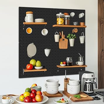 Peg Board,Steel Organization Panels, Ideal for Garage Tool Storage, Office Organization, Craft Room, Kitchen,Pack of 4 (Black, 4-12X12)