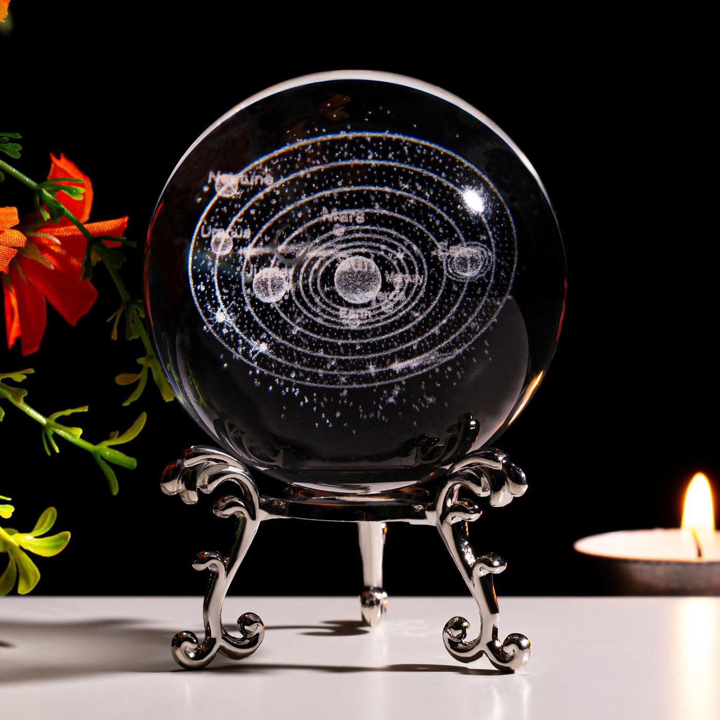 Sahoottie 60mm 3D Solar System Crystal Ball Paperweight Astronomy Gifts Space Gifts for Women Solar System Ornament Office Decoration