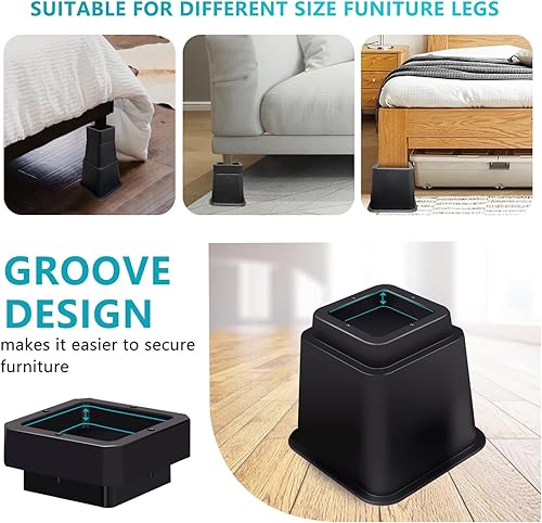 Miniatura 3 de Elevadores de cama ajustables de 1, 2, 3, 4, 5, 6, 7, 8, 9, 10 pulgadas, elevadores de muebles resistentes para patas de marco de cama, elevadores