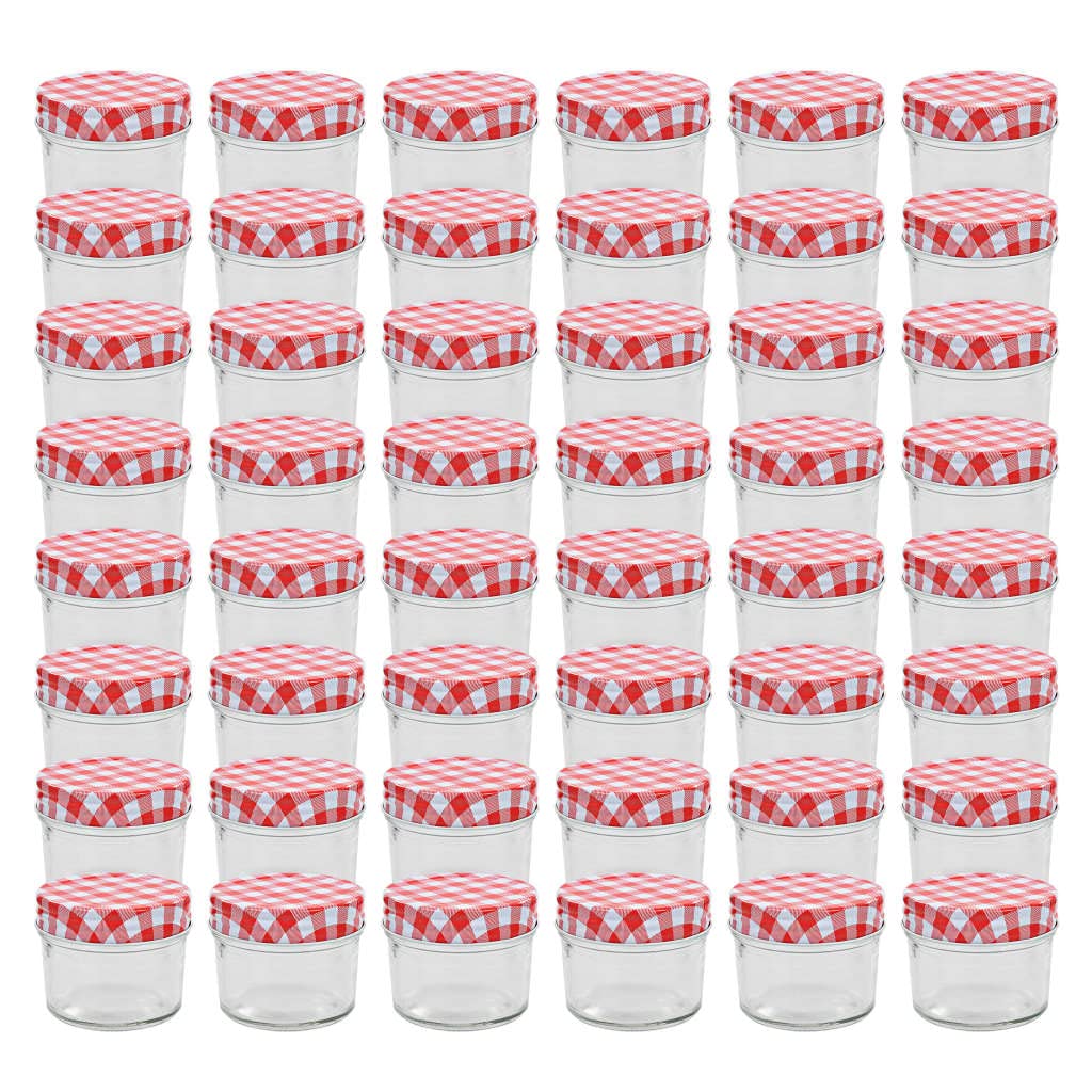 48er Set Marmeladengläser 110 ml mit Deckel Rot Weiß, Einmachgläser für Konfitüre, Chutney, Aufbewahrungsgläser für Gewürze, Vorratsgläser Set