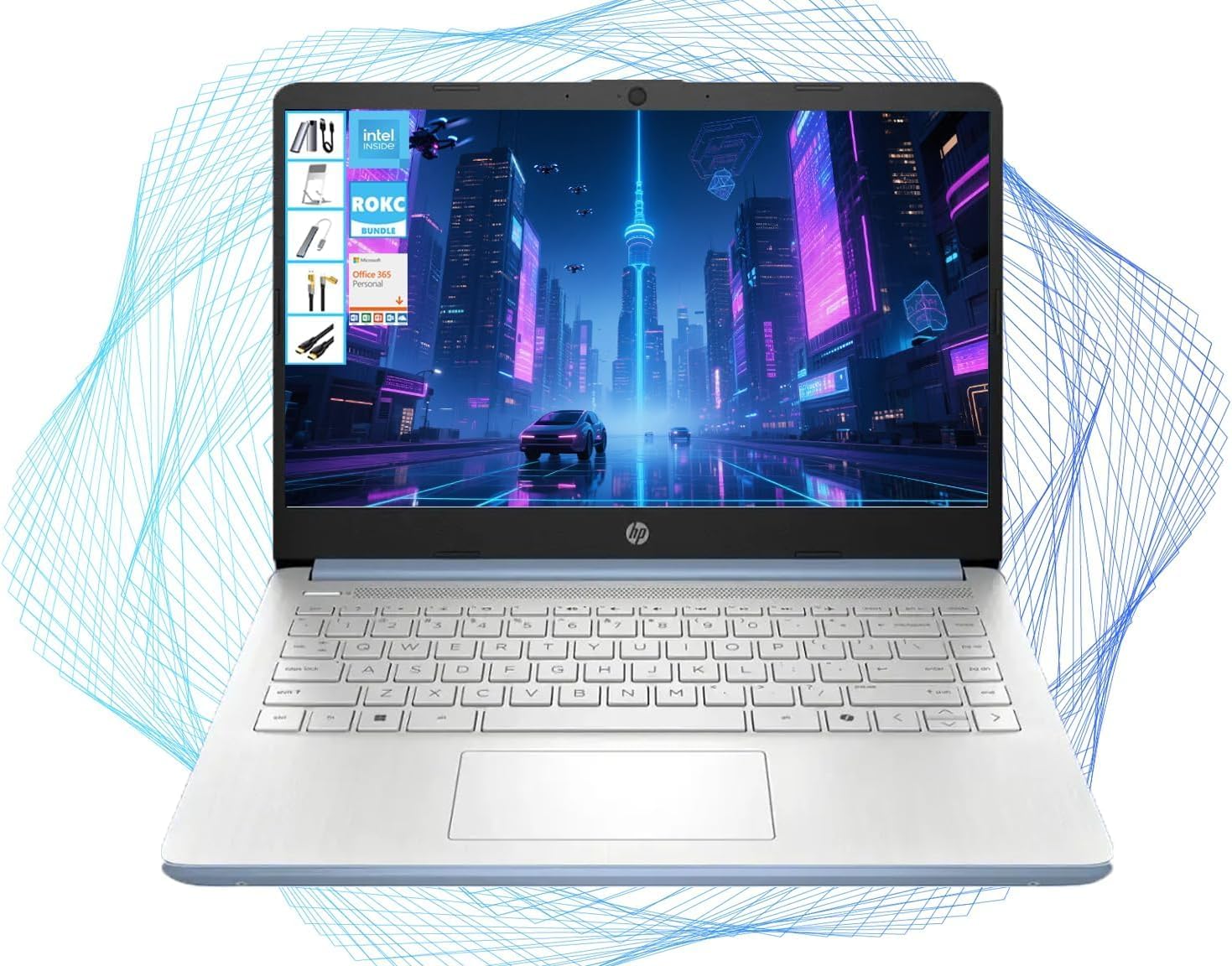 HP 14" HD Laptop with Microsoft Office and 1TB Cloud Storage (1-Year)| 16GB RAM| 128GB SSD | Intel 4-Core CPU(Beat i3-10110U)| Ultra Light| Wi-Fi| Bluetooth Webcam| Windows 11| RK Bundle|Rose Gold