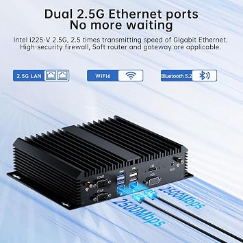 Industrial Mini PC, Fanless Desktop Computer Core i5-8250U 1.6-3.4GHz, Win-11 Pro, 16G DDR4 RAM, 512G SSD, VGA/HDMI 4K@60Hz, 2x2.5G LAN Ports, 6xCOM RS232, 4G Module Slot, WiFi6/BT5.2