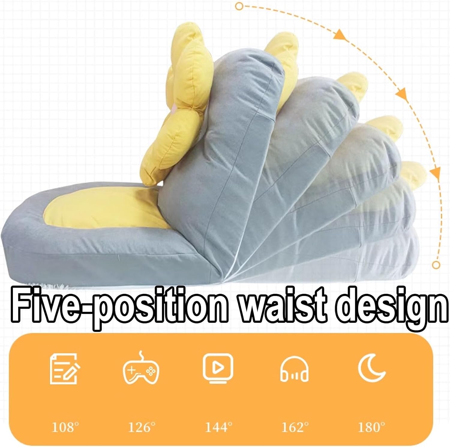 Floor Seating with Back Support 5 Adjustable Position Floor Chair Metal Frame and Doll Cotton Can Bear About 150kg Reading Chair for Toddlers and Teens(Yellow)