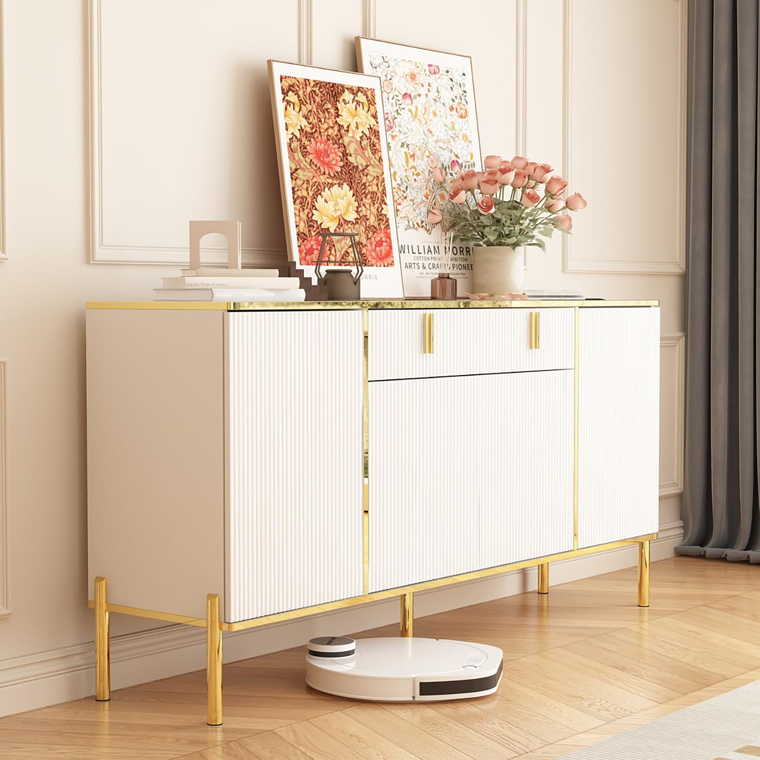Caldion Buffet de Salon Vintage avec 4 Portes et 1 Tiroir Commode à étagères réglables