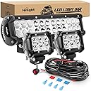 Nilight 12 Inch 72W Spot Flood Combo Led Light Bar 2Pcs 4Inch 18W Flood LED Pods Fog Lights Off Road with Wiring Harness Kit-3 Leads for Van Camper Car Pickup Golf Cart ATV UTV SUV Truck Boat 4x4