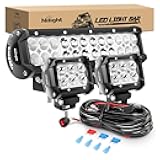 12 Inch 72W Spot Flood Combo Led Light Bar 2Pcs 4Inch 18W Flood LED Pods Fog Lights Off Road with Wiring Harness Kit-3 Leads for Van Camper Car Pickup Golf Cart ATV UTV SUV Truck Boat 4x4