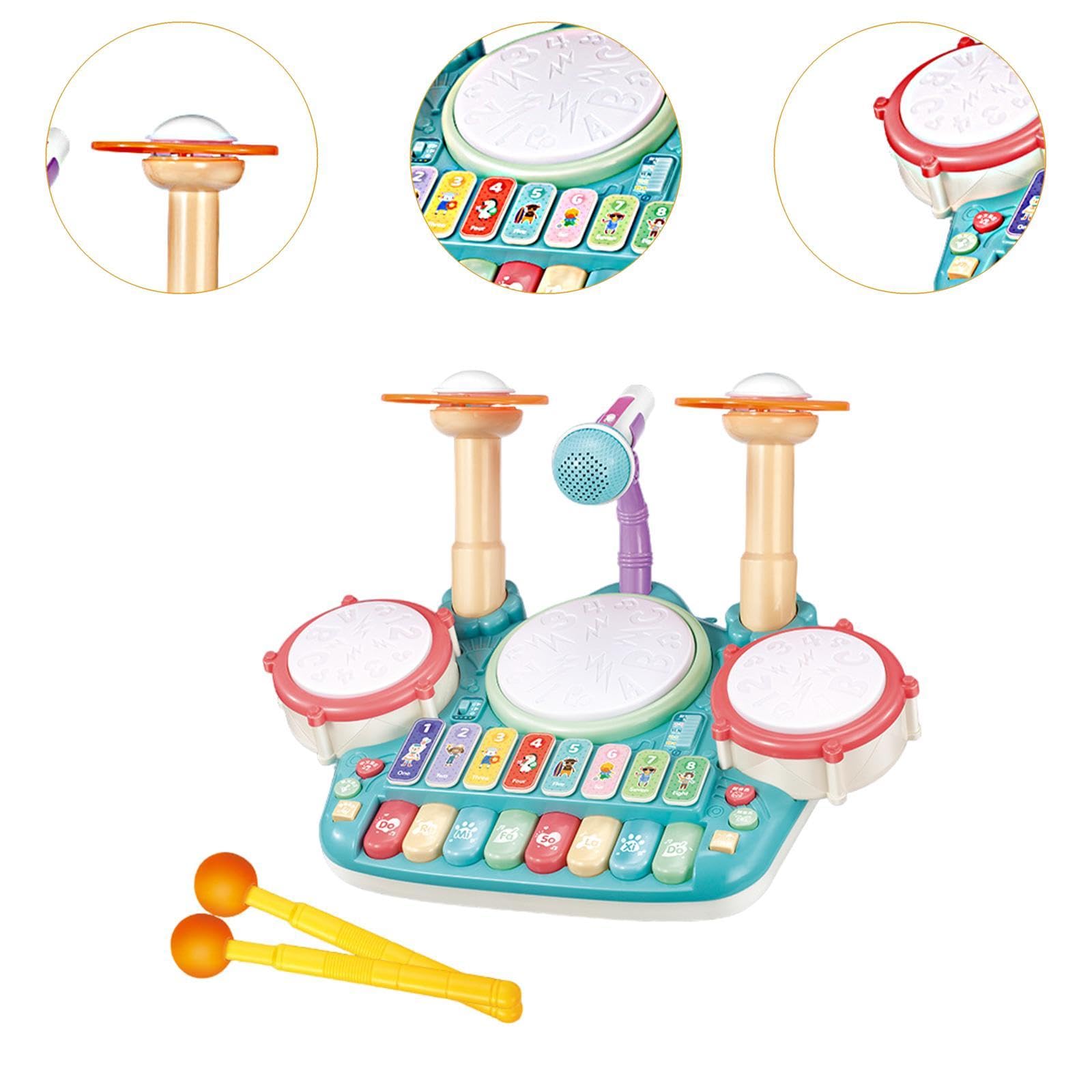 Batteria Giocattolo per Bambini, Strumento Musicale per Imparare a Suonare, Set di Batteria per Principianti, Idea Regalo per Bambini E Neonati, Blu