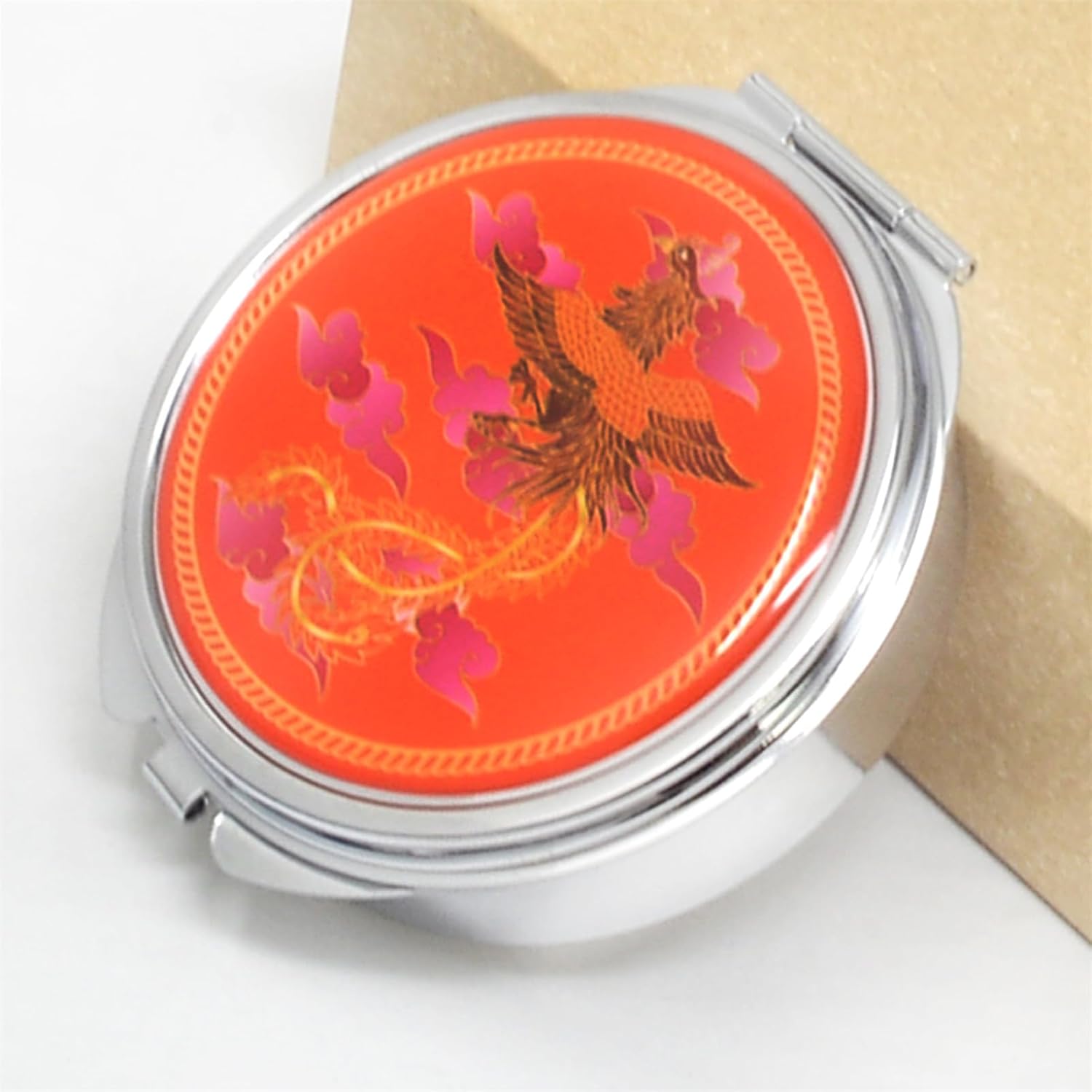 Feng Shui Abundance Pill Boxes with Phoenix Strength and Courage Convenient Makeup Mirror (Red(Phoenix)) image 5