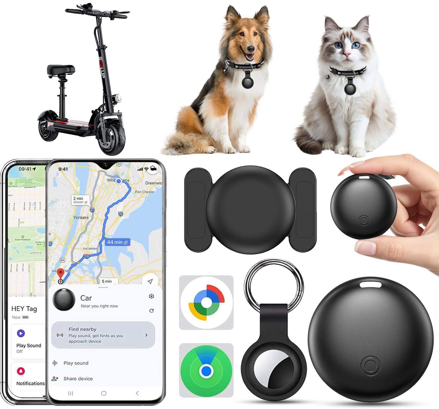 Collar GPS Gatos Sin Suscripción,Localizador GPS Perros iOS/Android | Localizadores Bluetooth Funda Protectora con Llavero y Silicona Magnética Tracker para Perros Pequeños y Gatos