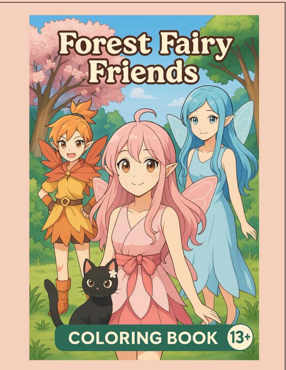FOREST FAIRY FRIENDS: A Magical Fantasy Coloring Journey with Sakura, Momiji, Mizuki & Kuro — 56 Story-Based Anime Pages for Teens & Adults (13+)