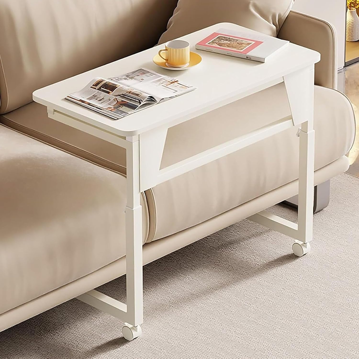 JKGHK Adjustable Height Overbed Table with 360° Wheels, Mobile C-Shaped Laptop Desk with Flip The Desktop, Portable Rolling Stand for Eating, Couch, Home, Office(80cm/31.4in)