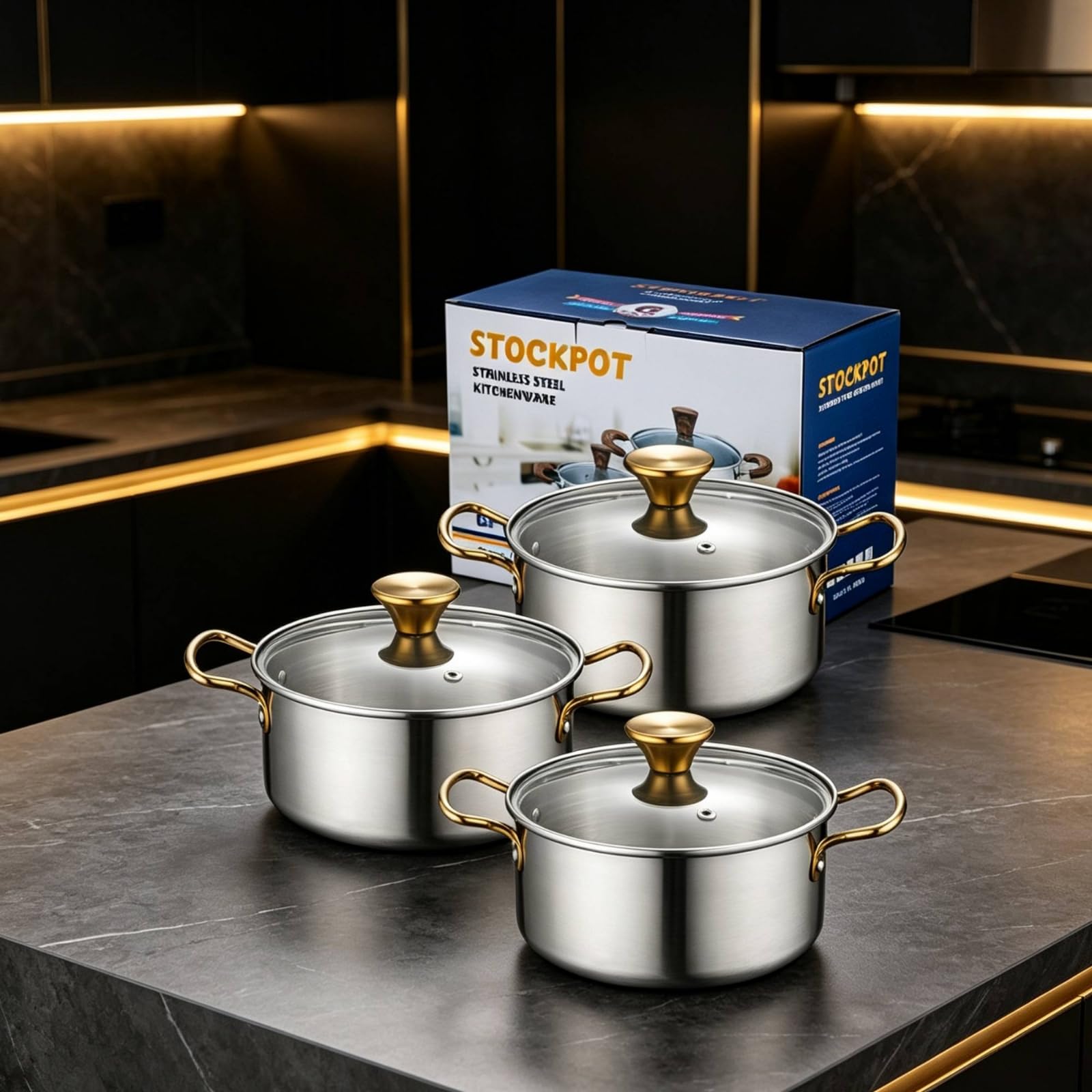 Set Casseroles avec Couvercles Compatible Induction Équipement Culinaire Cuisine tous Fe Équipement Culinaire Cuisine En Acier Inoxydable, Poignée Argentée, 16-18-20CM