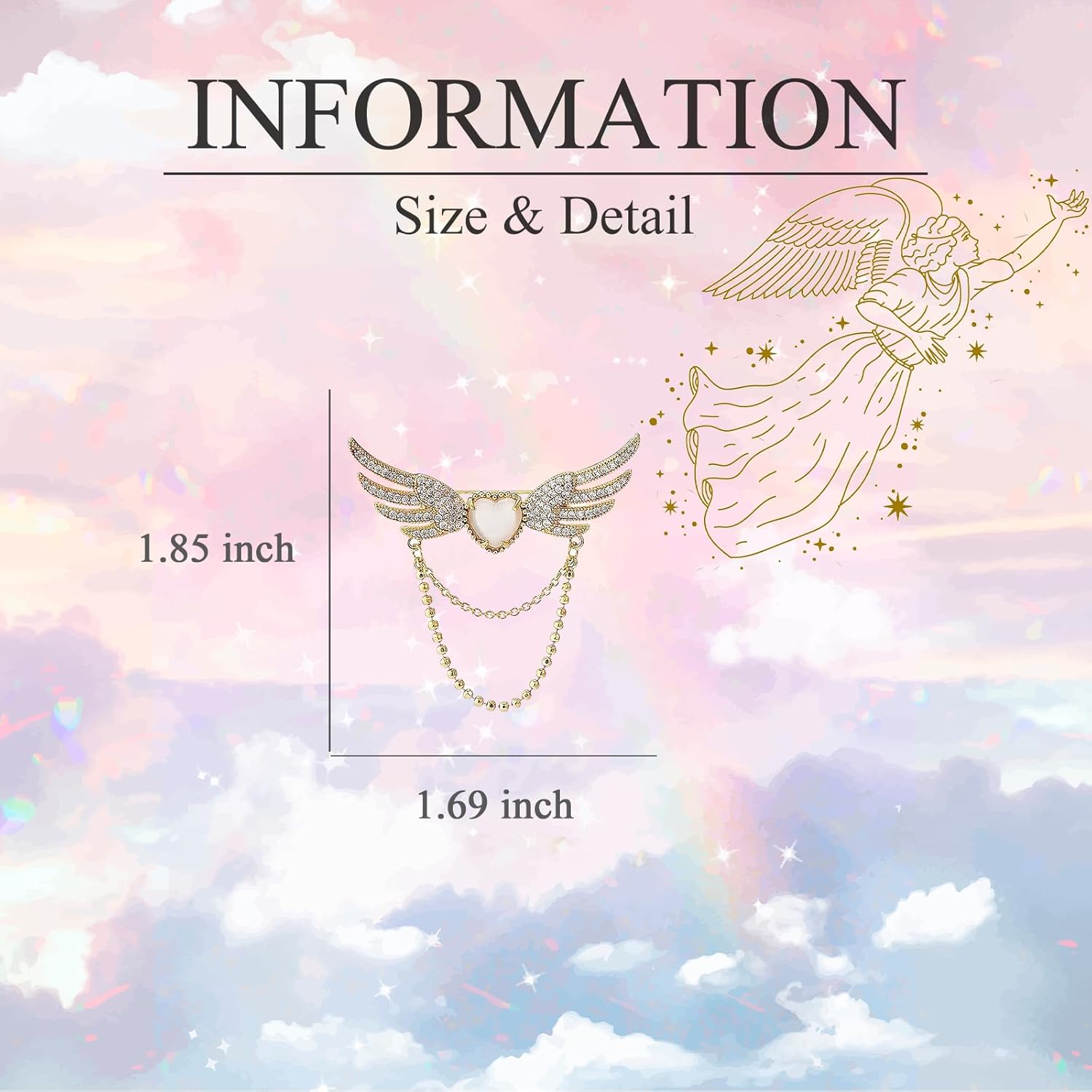 Angel Wings Brooch for Women Rhinestone Angel Wing Pin 18K Gold Plated Angel Wing Lapel Pin Jewelry Gift for Mom Wife Guardian Angel Brooch