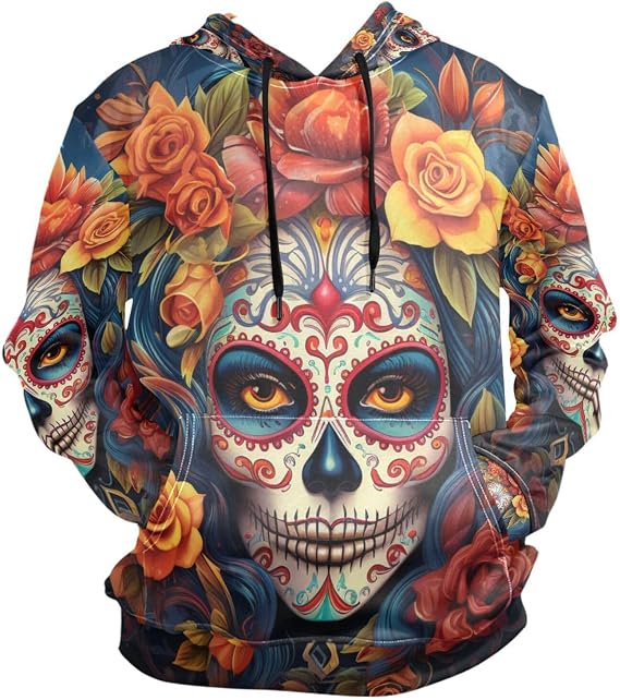 ALAZA Dia Muertos Mexican Day Of The Dead Girl Sugar Skull Hoody Sweatshirt Sweater Men