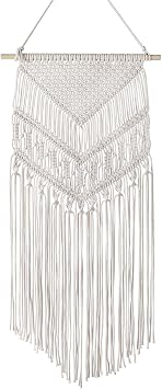 Flexzion Macrame Wall Decor Hanging Boho Hand Woven Tapestry Art Bunting Banner Bohemian Wall Decor for Home Bedroom Living Room Curtain Rustic Hippie Garland Baby Nursery, 33 Inch Cream White Cotton