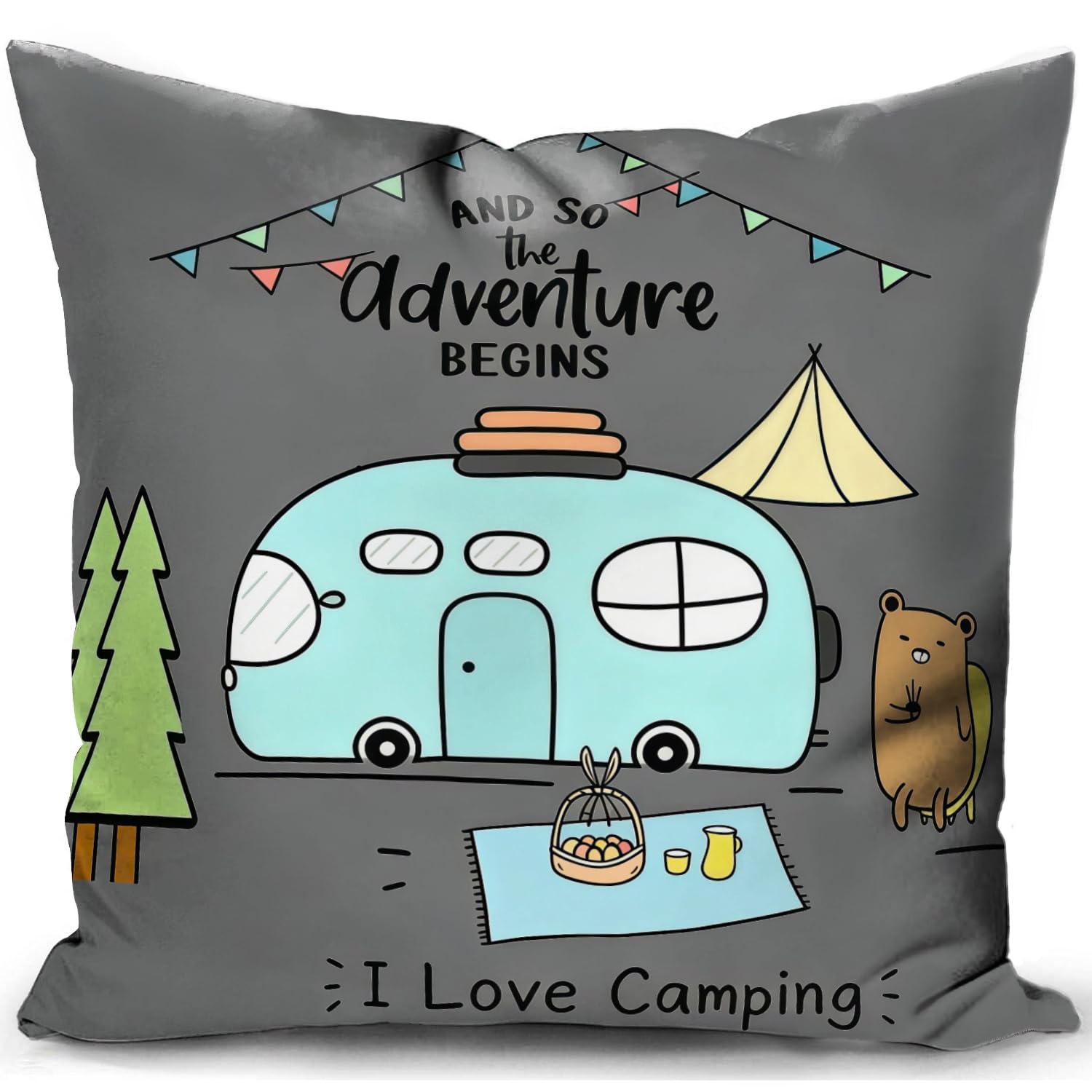 HUASHUZI Cushion Cover Campervan Aaccessories uk Gifts Camper Motorhome Gadgets Caravan Camping Pillow Cover Decor Home Decorate for Holiday Couch Bed Sofa 18"x18"