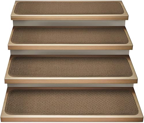 House, Home and More Set of 15 Attachable Indoor Carpet Stair Treads - Toffee Br